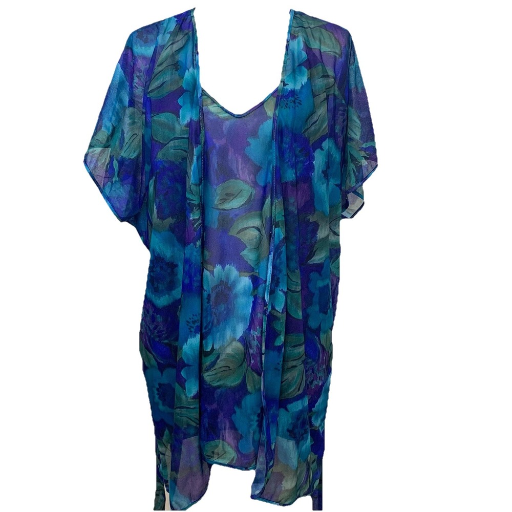 Vintage‎ Lingerie Undercover Wear Nightgown Set Purple Floral  Robe Large USA